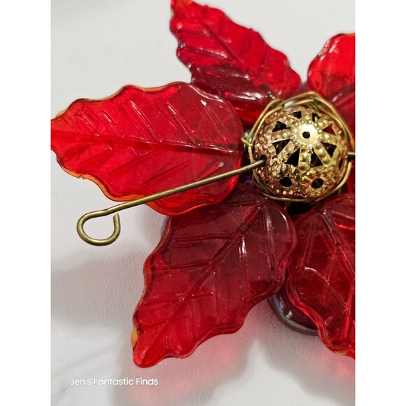 Vintage Red Glass Poinsettia Gold Filigree‎ Center Versatile - Picture 7 of 13